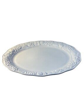 Rose Garden Stoneware Serving Platter White Ceramic OvalRaised Fruit Design 18"